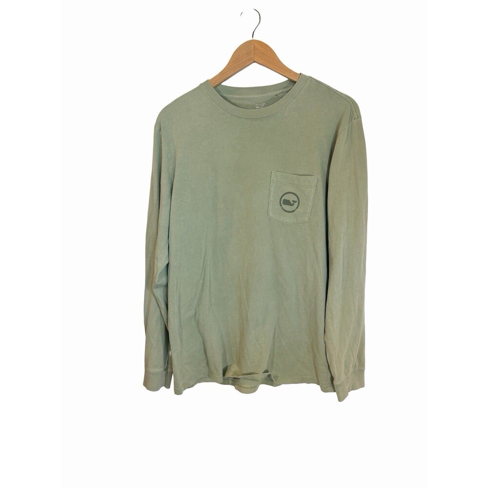 Vineyard Vines T Shirt Womens Medium Green Long Sleeve Whale Logo Tee Monocolor
